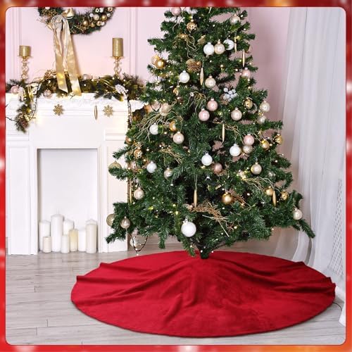 Viorawhite Red Christmas Tree Skirt, 60 Inch Large Faux Fur - Image 5