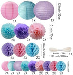 WOLHOWLTD Mermaid Theme Paper Decoration Set - 33 Pcs Paper Lanterns, Pompoms, Honeycomb Decorations for Mermaid Theme, Baby Shower,Wedding Rainbow Birthday Party Home Decoration(Pink Blue Purple) - Image 2