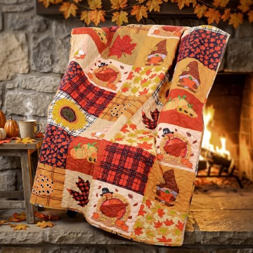 50''x66'' Fall Maple Leaves Quilted Throw Blanket Retro Deocr by Unknown
