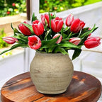 Briful Rustic Ceramic Decorative Vase, Farmhouse Textured Tabletop Vase - Image 2