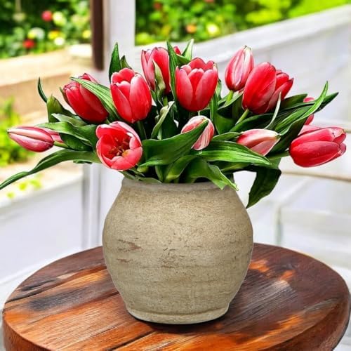 Briful Rustic Ceramic Decorative Vase, Farmhouse Textured Tabletop Vase - Image 2