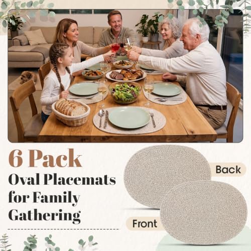 Oval Woven Placemats Set of 6, Cotton Rope 16x12 Inch, Brown - Image 6