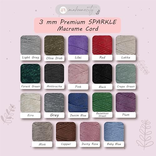 Makromecity Sparkle 2 Skeins of Polypropylene Macrame Cord 3mm x 131 Yards (394 feet) Premium Polyester Macrame Cord for Macrame Art & Crafts for Wall Hangings, Bags, Underplate, Rug - Image 5