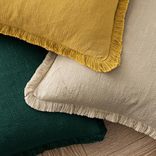 MIULEE Boho Linen Fringe Decorative Euro Throw Pillow Covers Beige 22x22 - Image 4