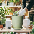 Ceramic Pots for Plants - Modern Round 8 Inch Planter with Drainage Hole and Plant Saucer for Flower Indoor Outdoor, Home Decor, House Warming Gifts, Green - Image 4