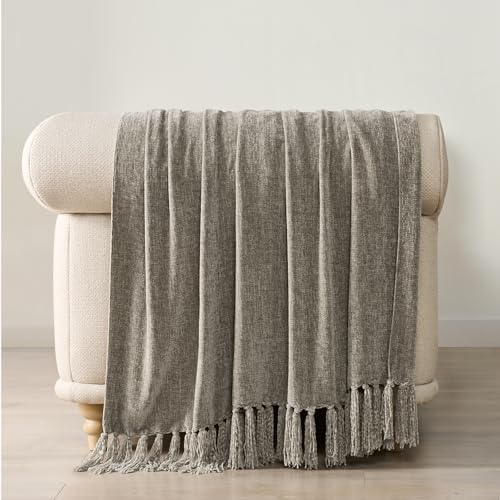 EverGrace Chenille Knit Throw Blanket for Couch, 60"x80", Taupe - Image 5