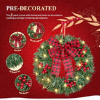 VINGLI 14 Inch Solar Christmas Wreath 3 Pack with 60 LED Lights, Red Bow - Image 4