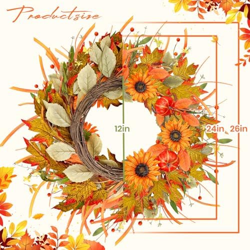 ICX 24 Inch Fall Wreaths for Front Door, Porch, Window - Image 2