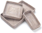 Rattan Serving Tray, Rectangular Woven Tray, Natural Wicker Decorative Serving Baskets for Organizing Tabletop Bathroom Kitchen Counter (White) by YANGQIHOME