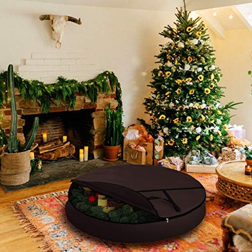 Covers & All Christmas Wreath Storage Bag 18 Oz with Carrying Handle & Dual Zipper - 100% Water Resistant Durable Material Storage Bag - Holiday Xmas Tear Resistant Bag (20" Dia x 7" H, Coffee) - Image 5