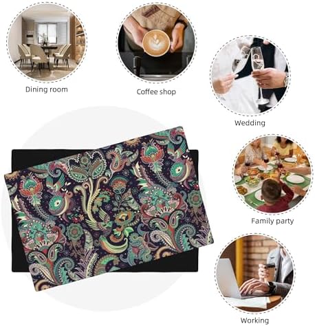 Boho Placemats, Geometric Ethnic Style Beautiful Floral Traditional Patterns, Kitchen Dining Room Non-Slip Insulated Decor, Set of 6,12x18 Inches - Image 6
