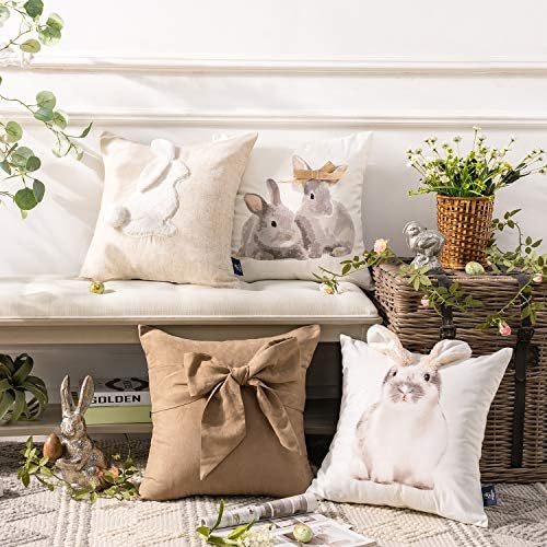 Phantoscope Pack of 4 Happy Easter Throw Pillow Case Cushion Cover Wonderful Rabbits 18 x 18 inches 45 x 45 cm - Image 2