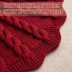 Thenshop 60 Inch Chunky Cable Knit Christmas Tree Skirt, Burgundy - Image 3