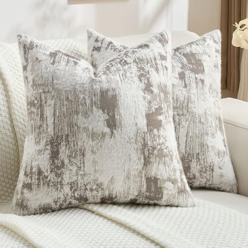 FUTEI Pack of 2 Faux Cashmere Throw Pillow Covers 26x26 Inch, Taupe White by FUTEI