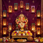 Ripeng 6 Set Diwali Wooden Light Holder Indian Jharokha Wall Decorations - Image 4