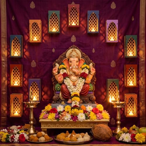 Ripeng 6 Set Diwali Wooden Light Holder Indian Jharokha Wall Decorations - Image 4
