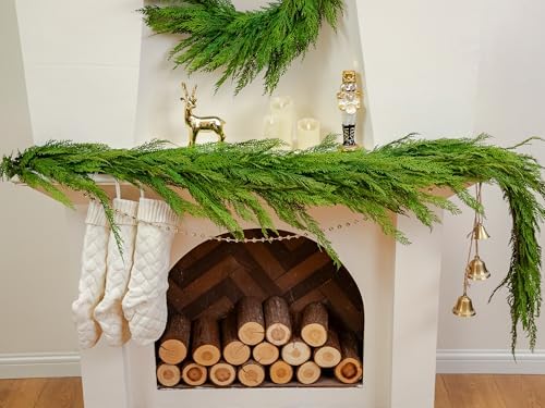 6FT Extra Full Cedar Pine Garland,Real Touch Christmas Garland for Mantle by GreenMoon