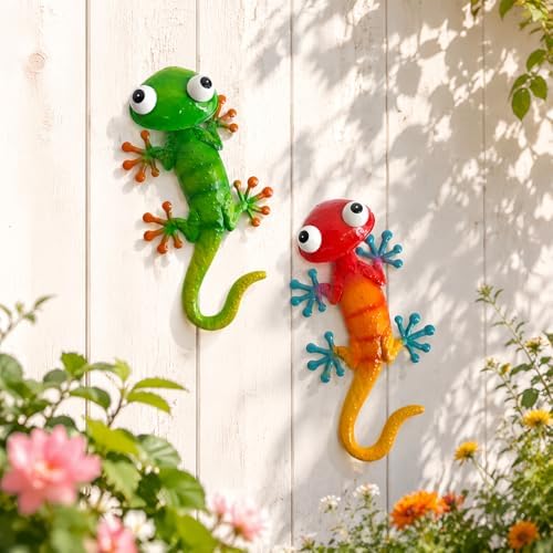 HONGLAND Gecko Metal Wall Art- 15 Inch 3D Lizard Wall Decor Outdoor Garden Sculptures & Statues with Free-Adjustable Head, 2 Pack Yard Decorations for Garden Fence Home - Image 5