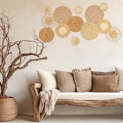Glenmal 13 Pcs Boho Wall Basket Decor Set Woven Rattan Seagrass,Classic - Image 2