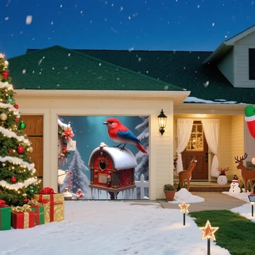 Christmas Garage Door Banner – North Pole Winter Scene with Red Bird, Mailbox & Snowy Decor, Large Waterproof Reusable Outdoor Holiday Mural for Home, Yard & Porch,8 x 7ft/2.4 x 2.1m - Image 5