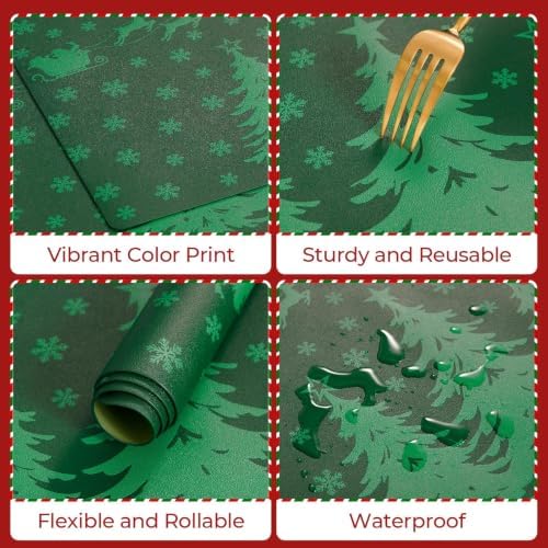 MOSAYT Christmas Vinyl Placemats Set of 8, 12 X 17 Inch, Green - Image 4