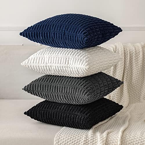 MIULEE Pack of 2 Corduroy Decorative Throw Pillow Covers 24x24 Inch Soft Boho Striped Pillow Covers Modern Farmhouse Home Decor for Sofa Living Room Couch Bed Dark Grey - Image 4