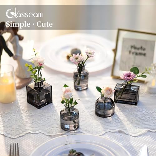 Glasseam Mini Bud Vases for Centerpieces: Clear Small Flower Vase Set of 20 Cute Tiny Glass Table Centerpieces Modern Wedding Birthday Party Baby Shower Dining Room Decoration Black Grey - Image 4