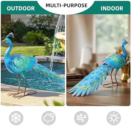 31" L Metal Peacock Garden Statue,Handcrafted Outdoor Yard Art - Image 6
