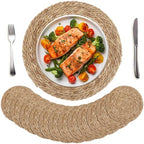 Kochorie Set of 12 Round Woven Placemats 15 Inch Bulrush Placemats Natural Handwoven Boho Rattan Wicker Table Mats for Farmhouse & Home Dining by Kochorie