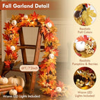 6FT Fall Garland with LED Lights, Mantel Fireplace Garland - Image 2