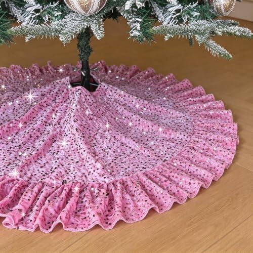 Pink Tree Skirt 45 in Ruffled Christmas Tree Skirts for 6FT Tree by SOMUAUY