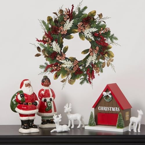 20" Gold Red Berries Christmas Wreaths for Front Door, Metallic Finish Eucalyptus Leaves Winter Xmas Wreath Outdoor Holiday Decoration, Door Wreath Decor for Farmhouse Front Porch Wall Window - Image 4