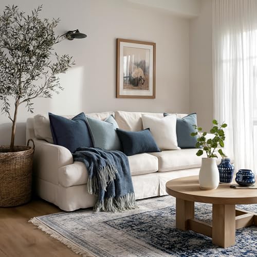 MIULEE Blue Boho Linen Decorative Pillow Covers 20x20 Inch Pack of 4 - Image 4