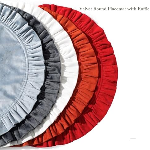 16.5 Inch Velvet Round Placemat with Ruffle for Dining Table Outdoor Placemats Non-Slip Washable for Gathering, Occasional Decoration and Family Parties Celebrations Set of 4, Red - Image 3