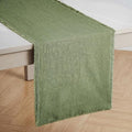 KINGSTONE 14 x 120 Inches Frayed Edge Table Runner, 270G Heavyweight Sand Washed Slub Texture Cotton Linen for Modern Farmhouse, Rustic Home Decorations Dining Room Wedding Boho Decor, Moss Green by KINGSTONE