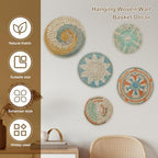 5 Pcs Boho Wall Basket Decor, Hanging Woven Wall Basket Decorative, Rattan Wall Basket Set, Round Woven Hanging Art, Woven Wall Plates Decor for Home Farmhouse Kitchen Table Living Room - Image 2