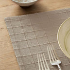 ZeeMart Artisanal Grid Decorative Linen Placemats Set of 6, Oatmeal - Image 2