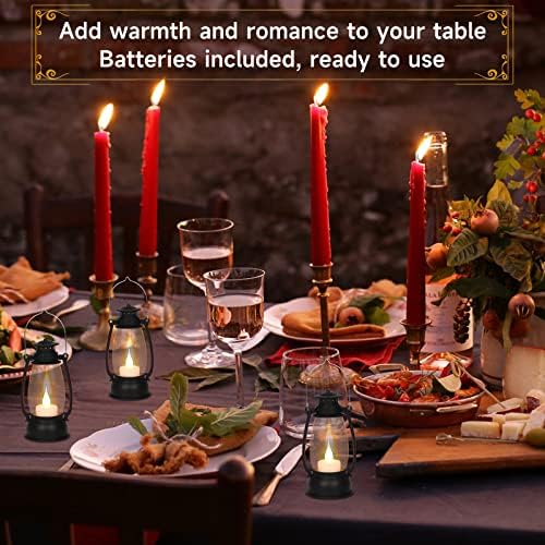 12Pcs Mini Lantern for Cowboy Halloween Christmas Wedding, Black 6" Candle Lantern with Flickering LED for Camping Western Party Decorations, Table Centerpiece, Hanging Lamp Ornaments Bulk - Image 2