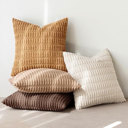 MIULEE Pack of 4 Corduroy Decorative Throw Pillow Covers 20x20 Inch Brown - Image 3