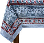 72x160 Inches Rectangle Hand Block Printed Cotton Tablecloth, Red Grey Floral Table Cloths Washable, Indian Table Linen for Halloween Christmas Outdoor Thanksgiving Gifts Home Decor Dinning Outdoor by HomeSpunCrafts