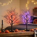 2 Pack Halloween Tree, Vanthylit Black Tree with Orange Purple Bi-Color Led Lights 6 Functions, USB & Battery Operated Lighted Willow Branch for Indoor Halloween Decorations (22 inch,24 LED) - Image 6