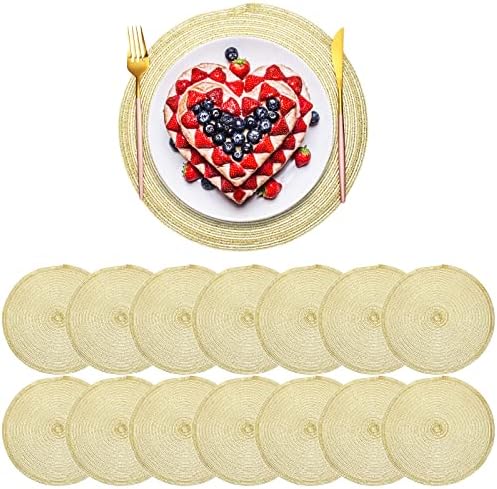 Buryeah 24 Pieces 13 Inch Christmas Round Placemats Circle Woven Place Mats Boho Decor Dining Table Mats Table Scape Hosting Friends for Wedding Birthday Dinner Parties (Gold) by Buryeah