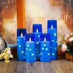 kakoya Flameless LED Candles with Timer 5 Pc Flickering Flameless Candles for Romantic Ambiance and Home Decoration Stable Acrylic Shell,with Embedded Star String，Battery Operated Candles（Blue） - Image 5