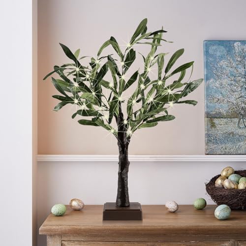2FT Easter Olive Tree with LED Lights, 30 LED Artificial Twinkle Tree with Timer, Lighted Greenery Tree Bonsai Fairy Tabletop Lamp Tree for Home Decor - Image 6