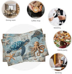Sea Turtle Octopus Placemats Set of 6 Beach Table Mats Vintage Place Mats Decor Imitation Linen Heat Resistant Ocean Animals Tablecloth for Dining Decoration Kitchen Party Restaurants 12''x18'' - Image 7
