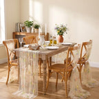 Beige White Floral Gauze Table Runner 10ft Embroidery Tulle Spring Decor - Image 2