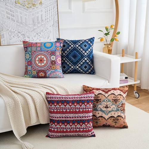 Couch Bohemian Patterned Throw Pillow Covers 20X20 Inch Set of 4 Square Farmhouse Decorative Cushion Covers Boho Vintage Pillow Cases for Sofa Living Room Bedroom Outdoor Patio Porch - Image 6