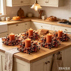 6 Pcs Mini Fall Candle Ring Wreaths Autumn Acorns Berries Mixed Oak Leaves Artificial Pillar Candle Holder Wreath for Farmhouse Thanksgiving Harvest Porch Front Door Cabinets Table Decoration - Image 7