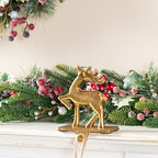 Glitzhome Polyresin Christmas Stocking Holders Set of 3 Golden Tree and Reindeer Mantel Decor with Non-Slip Metal Base for Holiday Fireplace Indoor Decoration - Image 5
