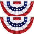 2 Pack 3x6 Ft American Pleated Fan Flags, USA Patriotic Bunting Banner for Outside, Red White and Blue Half Fan Decorations for Fourth of July, Memorial Day, Independence Day Decor by Huyamap